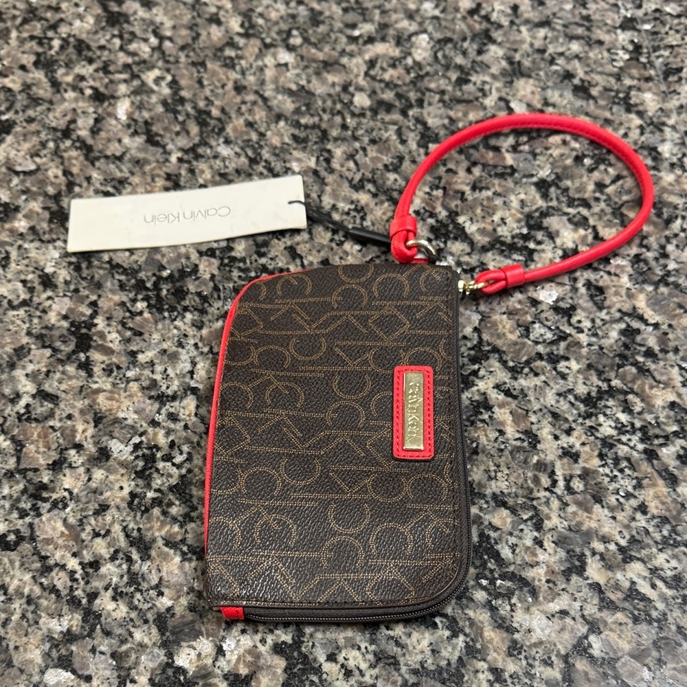 Calvin Klein Logo Wristlet in Brown and Red NWT - Picture 11 of 16